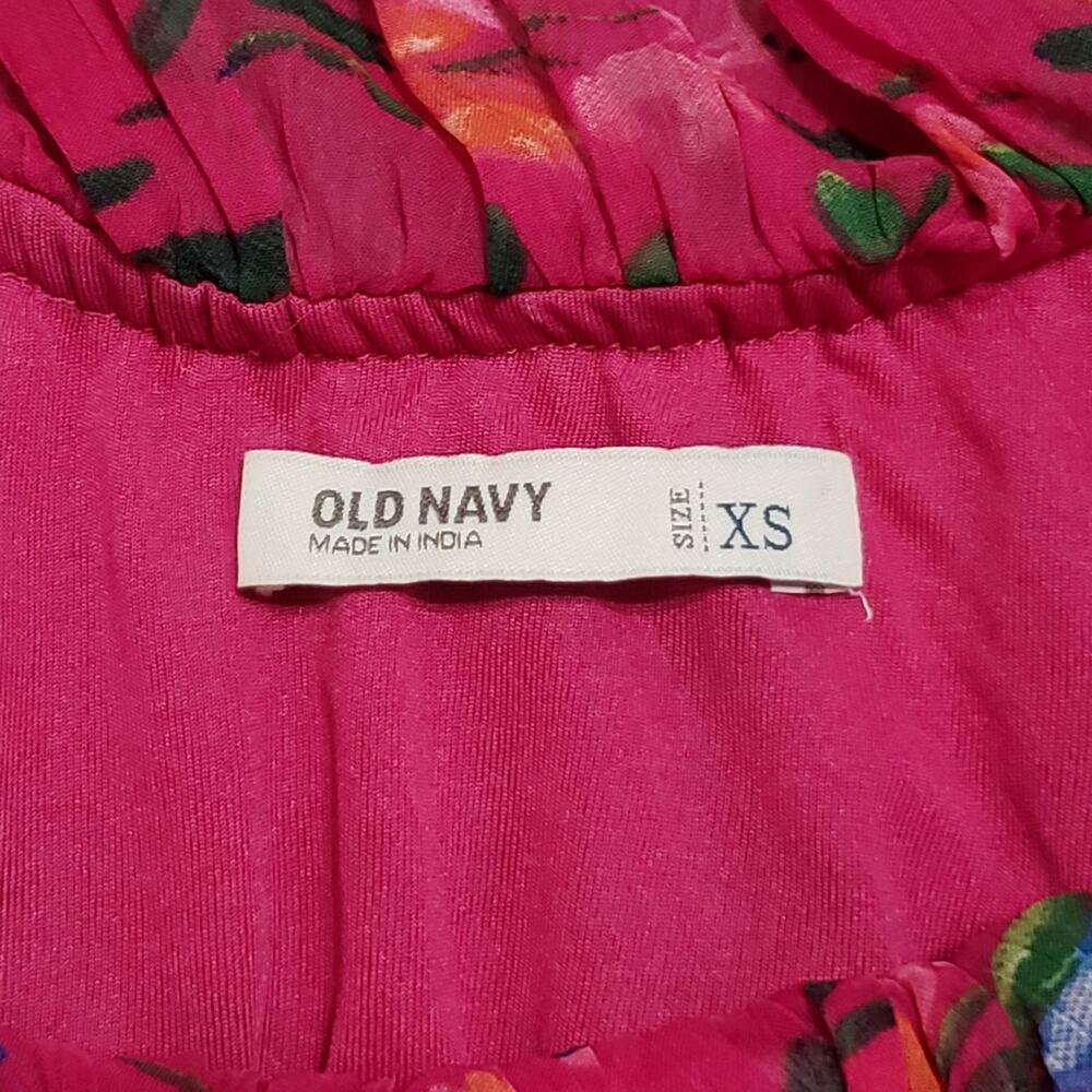 Old Navy Womens Pink Floral Chiffon Ruffle Maxi Dress Tiered Cottage Summer XS - Picture 9 of 14